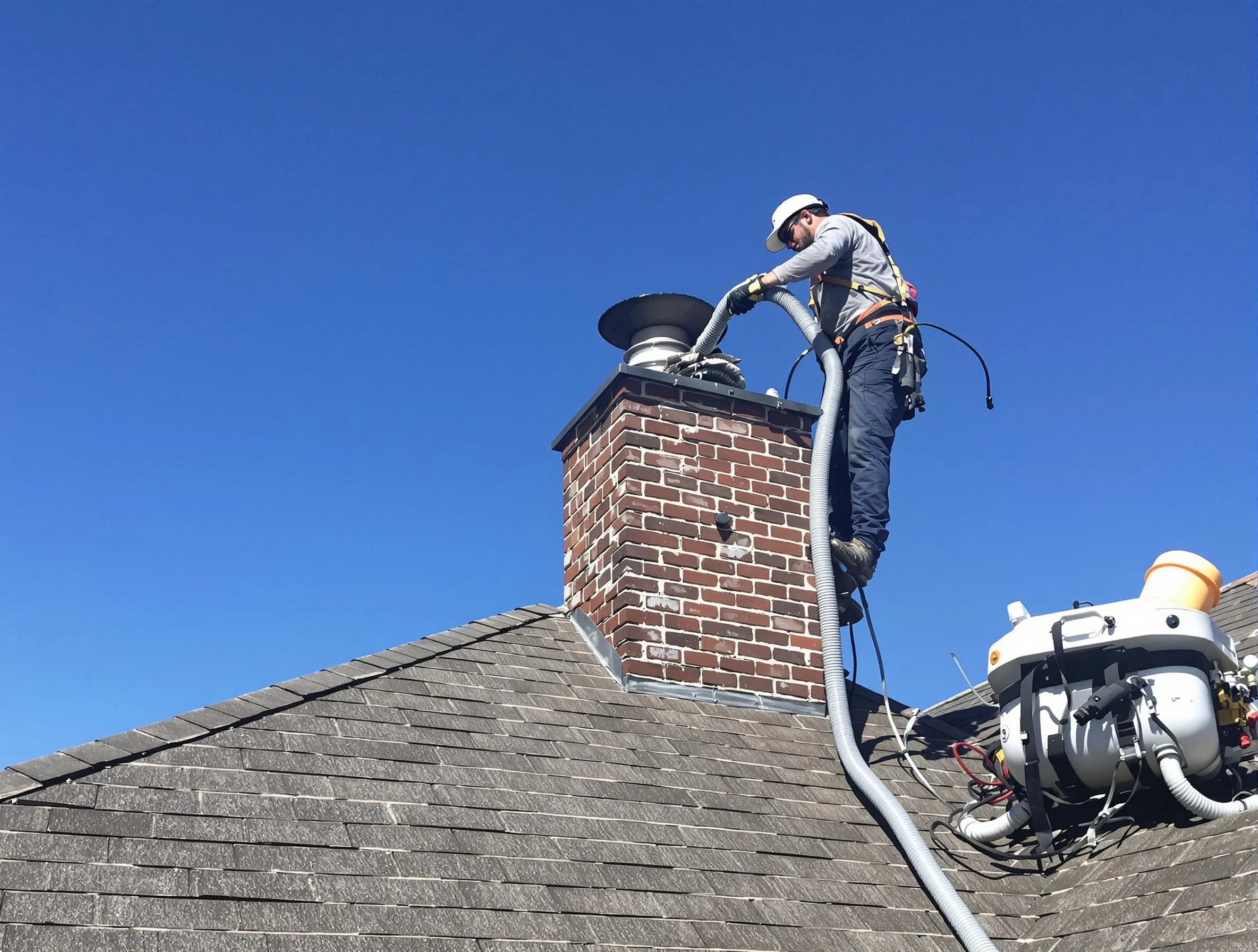 Dedicated Old Bridge Chimney Sweep team member cleaning a chimney in Old Bridge, NJ