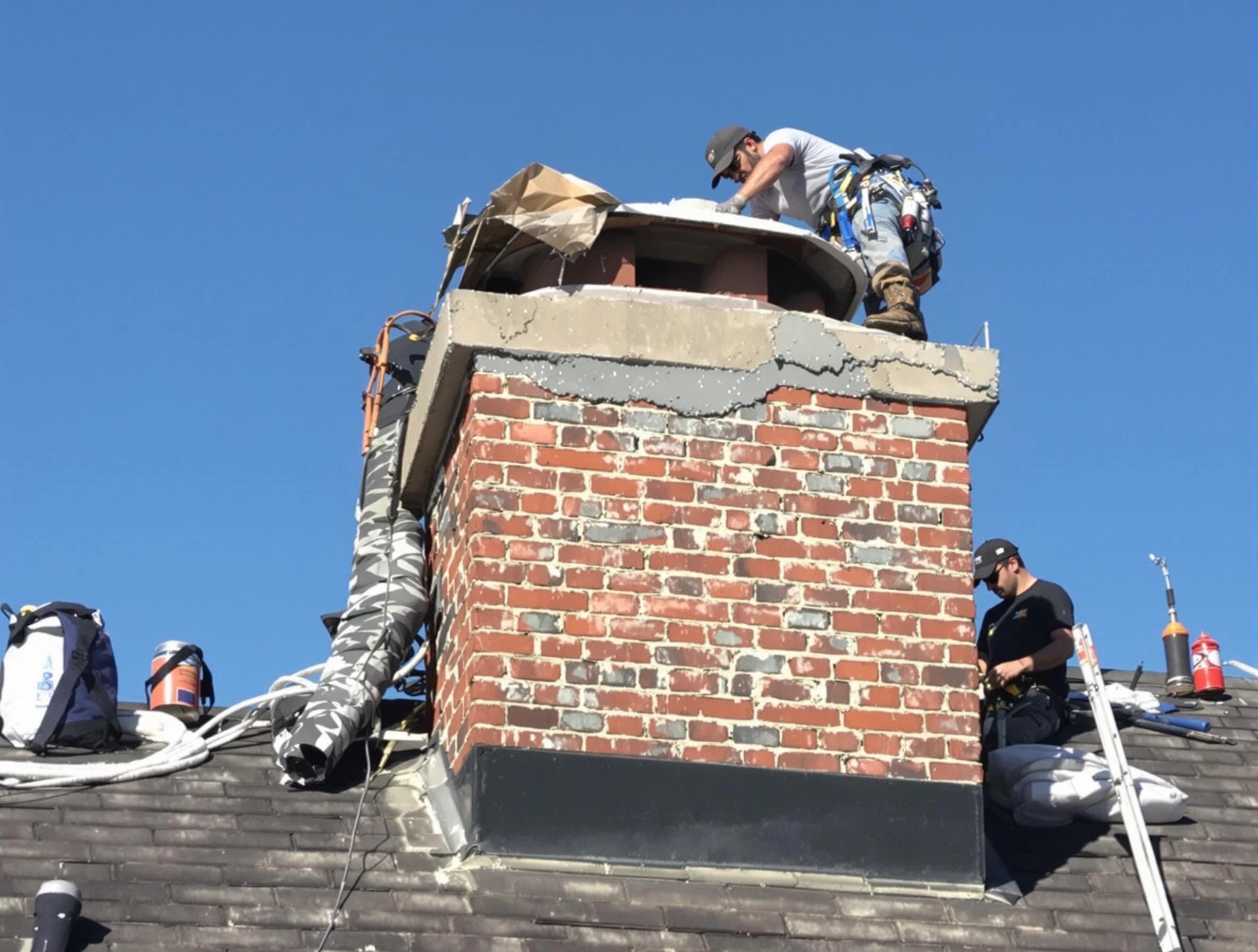 Old Bridge Chimney Sweep installing a custom chimney crown in Old Bridge, NJ