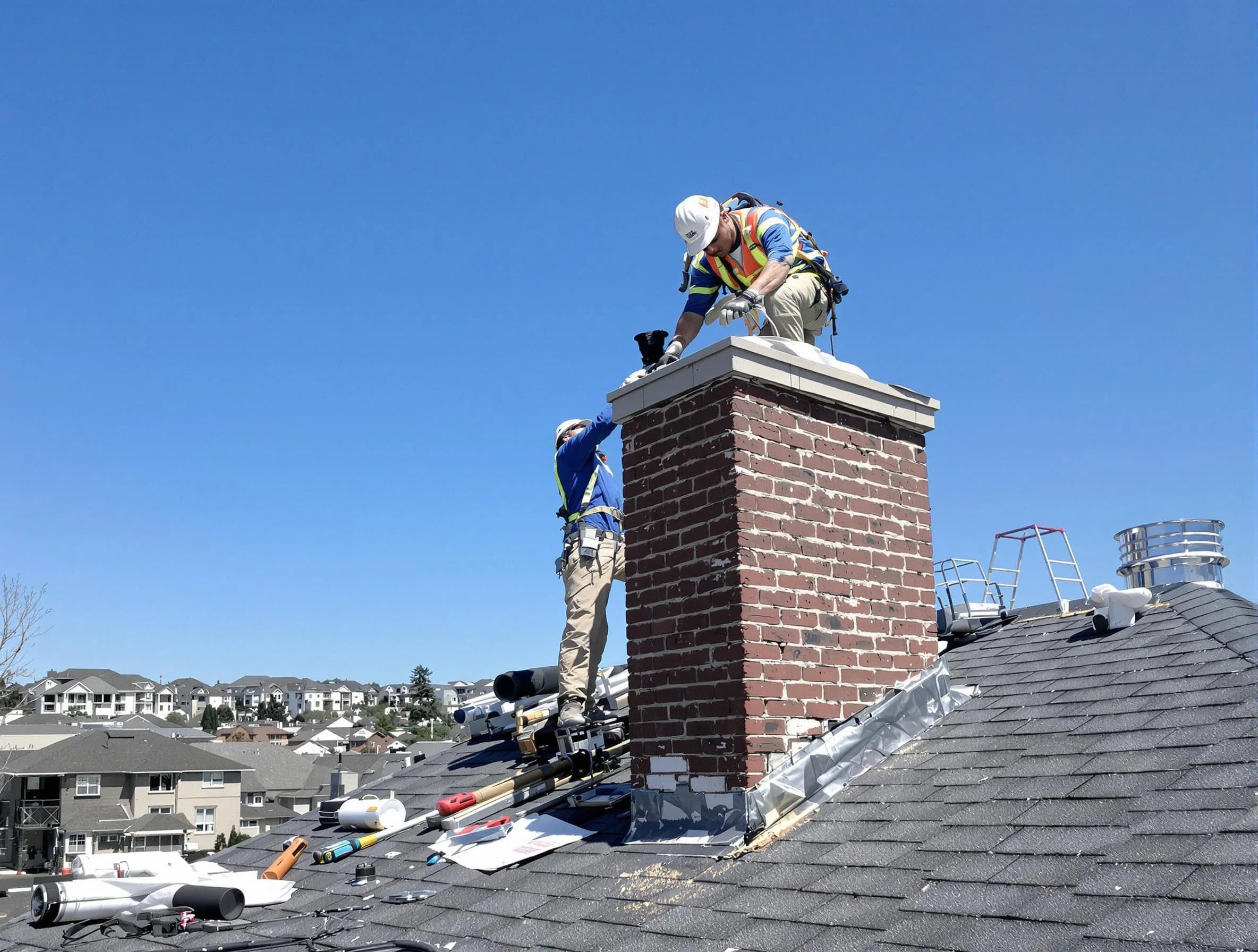 Old Bridge Chimney Sweep repairing a chimney crown in Old Bridge, NJ