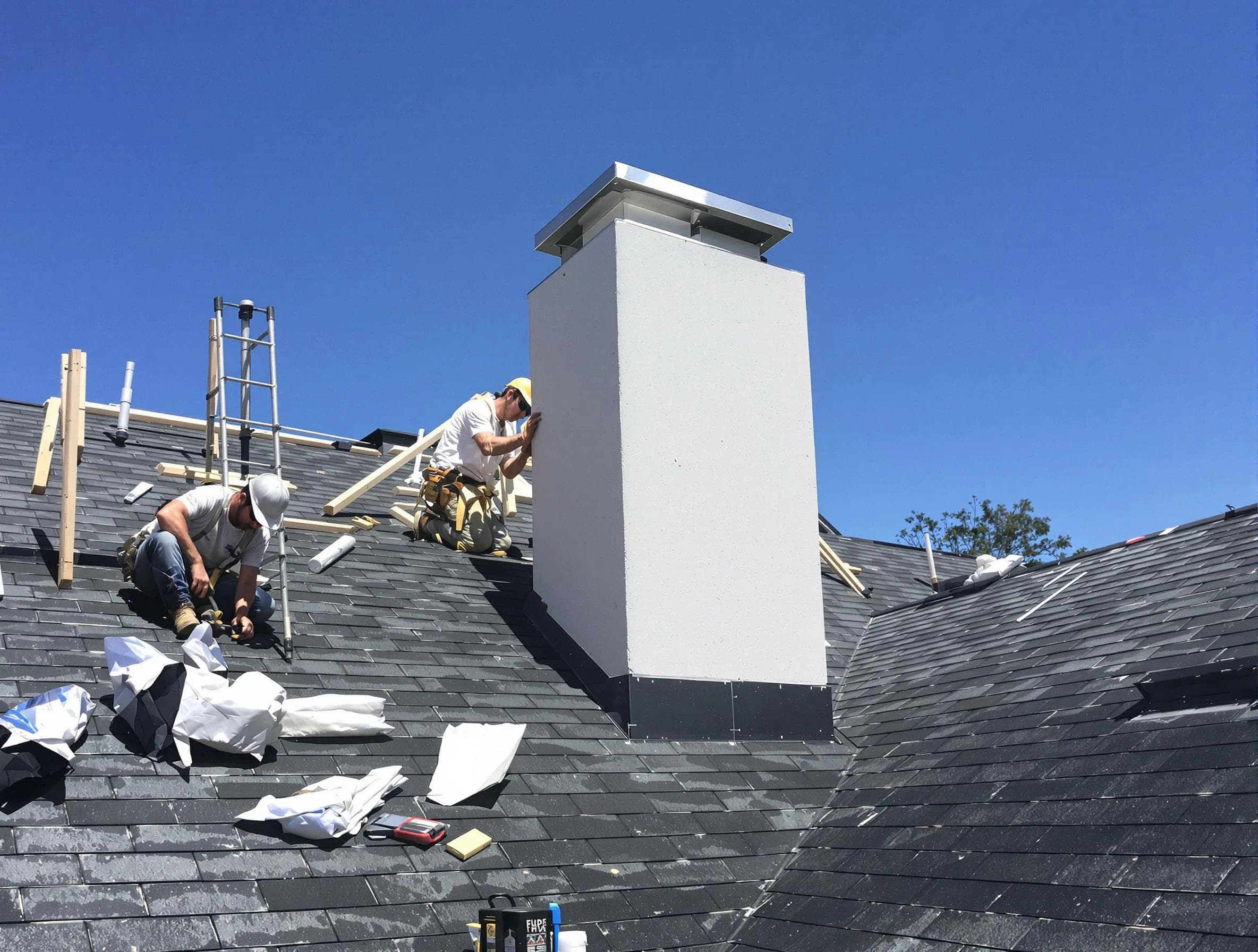 Old Bridge Chimney Sweep crew installing a new chimney in Old Bridge, NJ