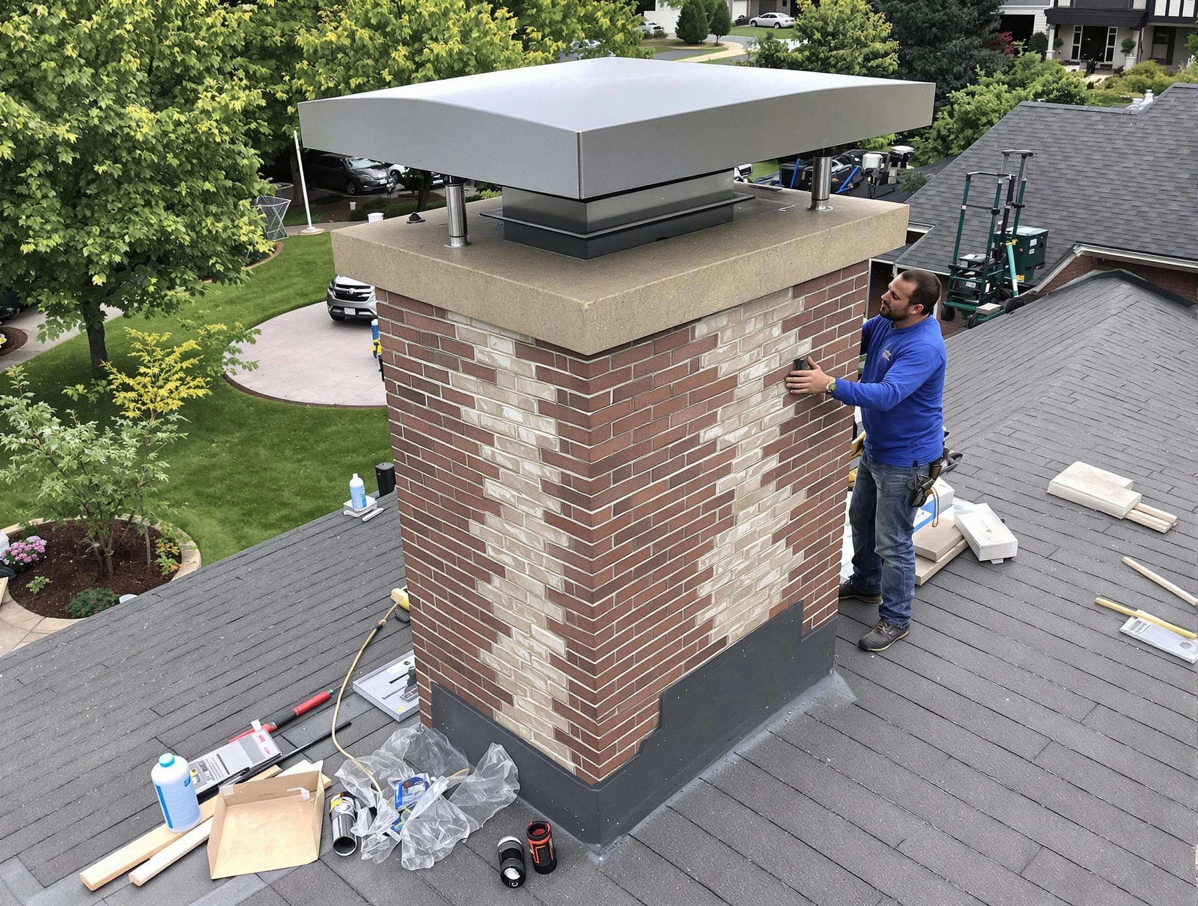 Old Bridge Chimney Sweep team working on a custom chimney remodel in Old Bridge, NJ